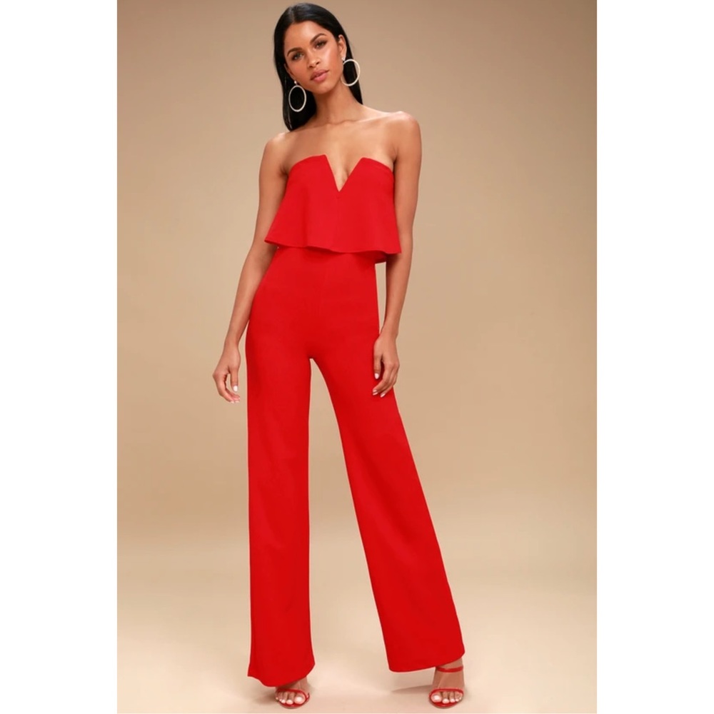 Lulus Power of Love Red Strapless Jumpsuit
